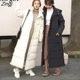 Long Hood Down Parka Women Outwear Korean Casual Zipper Cotton-padded Jacket Coat Fashion Thick Warm Oversized Coat