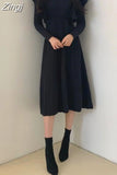 Knitted Sweater Winter Dress Women Ladies Dresses Long Sleeve 2023 Autumn Korean Striped Casual Bandage Kint