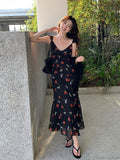 Xixi 2025 Spring And Summer New Korean Version Of High-Rise Sling Dress Print Pure Desire Holiday Dress