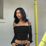 Zingj 2023 New Sexy Hot Girl One-Line Shoulder Slim And Versatile Long-Sleeved T-Shirt