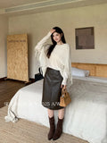 Xixi 2025 Autumn And Winter White Standard Temperament Pure Color High-Waist Half-Skin Skirt Ass A Word Short Skirt Women's Tide