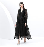 High-End Women's Dress 2025 Spring Collection Heavy Industry Embroidery V Neck Lantern Sleeve Single Row Buckle Long