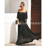 Zingj / Summer 2023 New Women's Sexy One-Line Collar Off-Shoulder Fold Chiffon Dress