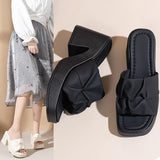 Large-Size Square Head High-Heeled Slippers Women Thick Bottom Waterproof Table Folds Coarse And Cold