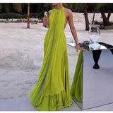 Women's New Women's Clothing Solid Color Round Neckless Sleeve Sexny Beach Long Dress