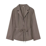 Women's Clothing Explosion Fashion Stripe With Cushioned Shoulder Belt Suit + Double Trousers