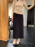 Xixi 2025 Autumn And Winter New Temperament Commute Solid Color Wool High Waist Skirt Hip Crooked Pencil Skirt
