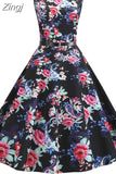 Print Summer Dress Women Vintage Dresses Elegant Retro Party Tank Sleeveless Casual Office