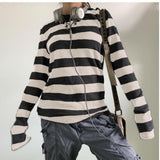 Loose Leisure Stripes Cotton Commuting Ins Long