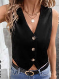 Women's Cotton Buttonless Sleeveless V Collar Vest Vest Women's