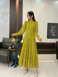 New V-Neck Single-Drenchee Chiffon French Retro Dress Thin A-Character Long Dress Women's Bubble