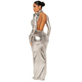 Zingj New Metal Color Sexy Back Tight Show Slim Dress Female