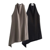 Women's ZA Hanging Neck Collar Minimalist Asymmetrical Top With Trousers