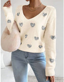 And Winter Valentine's Day Design Slid Love Embroidery V Collar Sweater Female