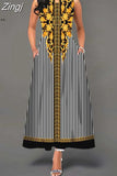 Boho Long Dresses Women Elegant Sleeveless Casual Floral Print Beach Party Maxi