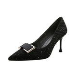 Women's New Autumn And Winter Fashion Korean Version Of Sexy Pointed Thin-Heeled Metal Buckle Professional Single Shoes In