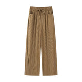 Women's Clothing 2025 Autumn Loose Belt With Vertical Striped Casual Trousers Women