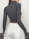 long sleeve crop top with seam