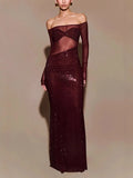 Women's Perspective Evening Dress Dress Sexy Long-Term Repair Shoulder Woman