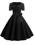 Polka Dot Dress Women Short Sleeve Robe Femme Vintage Dress Elegant Party Office Midi Rockabilly