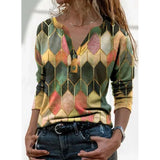 Women's Autumn French Style Color Printing V Collar Long Sleeve Bottom Shirt Dress Female Impact Color