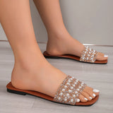 Zingj Slippers Female 2024 Summer New Pearl Rhinestone Outside Wear Square Head Fashion Casual Women