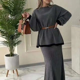 2025 New Women's Long-Sleeved Knitting Jacket Waist Half-Dress Suit
