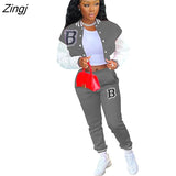 Winter Baseball Sport Women's Set Jacket and Pants Suit Active Sweatsuit Tracksuit Two Piece Set Fitness