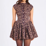 Autumn And Winter New Women's Sexy Bare Back Collar Slimming Leopard Print 100-Fold