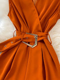 Vintage V-Neck Sleeveless High Waist Jumpsuits Women Elegant Loose Wide Leg Romper With Sashes Female Playsuits New