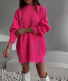 New Knitted Round Collar Loose Long-Sleeved Sweater In The