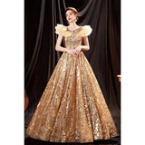 Golden Bride Wedding Toast Annual Stage Walk Show Solo Performance Host Wedding Banquet Evening Dress