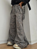 Leopard-Print Tug Trousers Women's Tide In 2025 Spring Side Stripes Loose Thin Broad Leg Trousers