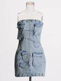Fashion Style Denim Brake Dress 2025 New Interface Bag Design Slimming Short Dress