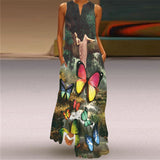 Retro Printed Digital Printing Long Collar Sleeveless Pocket Summer Sexy