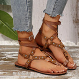 Foot Ring Strap Flat Sandals Women Wear Toe Metal Buckle Rivet Beach Cool