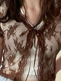 Open Front Lace Long Sleeve Crop
