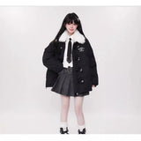 Design Sense Ox Horn Buckle And Thick Cotton Coat Female Winter Korean College Wind Casual Couples Warm Cotton-Padded Jacket Cotton-Padded Jacket-Outfit