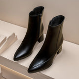 Boots 2025 Autumn And Winter New Korean Fashion Sharp Head Thick Side Zipper Short Fashion Pure Black Women's