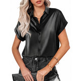 Solid Color Satin Sleeve Button Shoulder