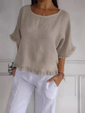 Summer New Solid Color Lotus Leaf Side T-Shirt Women's Leisure Short-Sleeved