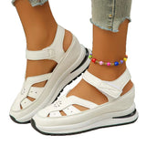New Thick-Soled Sandals Hollow Breathable Sports Sandals Large-Size Women's Solid Color Head Magic Stickers