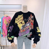 New Long-Sleeved Round-Neck Loose Street Racing Dog Harajuku Girl's