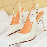 Shoes 2022 New Patent Leather Woman Pumps Stiletto Heels 9.5 Cm Office Shoes Fashion High Heels Hollow Women