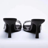 Zingj Summer New Style Slippers Female Transparent Diamond Square Head A Character High With Fashion Large Size