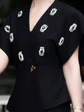 Sexy Deep V Vest Blouse 2025 Autumn New Temperament Slimming Nail Drill Senior Sense Coat