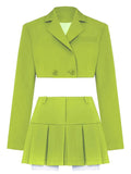 Cropped Blazer And Pleated Mini Skirt Set-Outfit