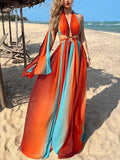 Women's Clothing Holiday Beach Open-Fork Dress Sleeveless Wrapped Breast Print Women