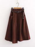 Women Elegant Chic Split Midi Skirt Autumn Winter Solid Elastic High Waist Casual Office Lady A Line Long