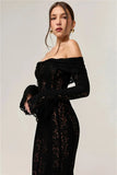 Lace Long Sleeve Off-shoulder Dress- Outfit
